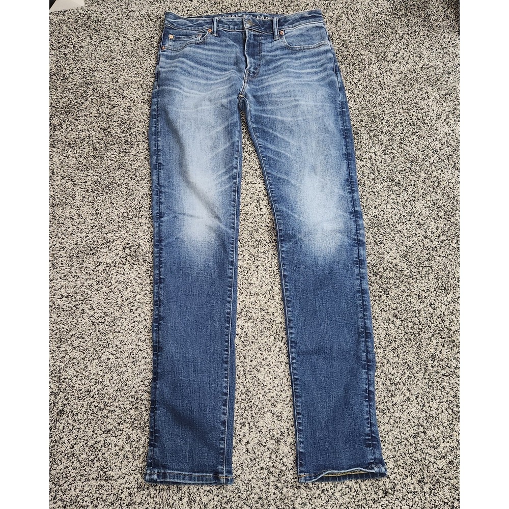 American Eagle Slim Jeans Men Airflex Temp Tech Size 32x36 Stretch Darkwash Fade